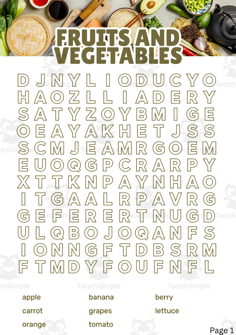 Food Word Search 1 Page Sample PDF By Teach Simple