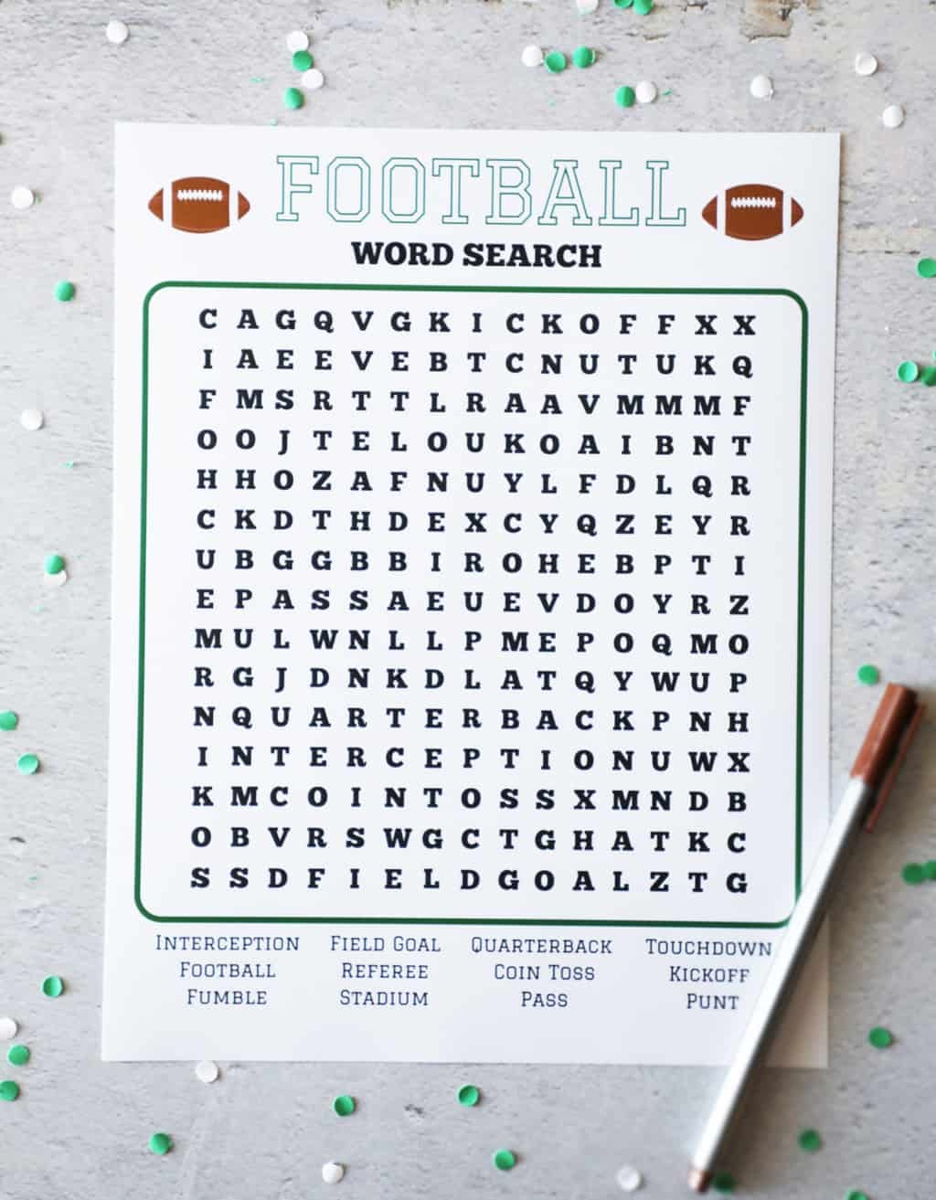 Free Printable Word Search Football