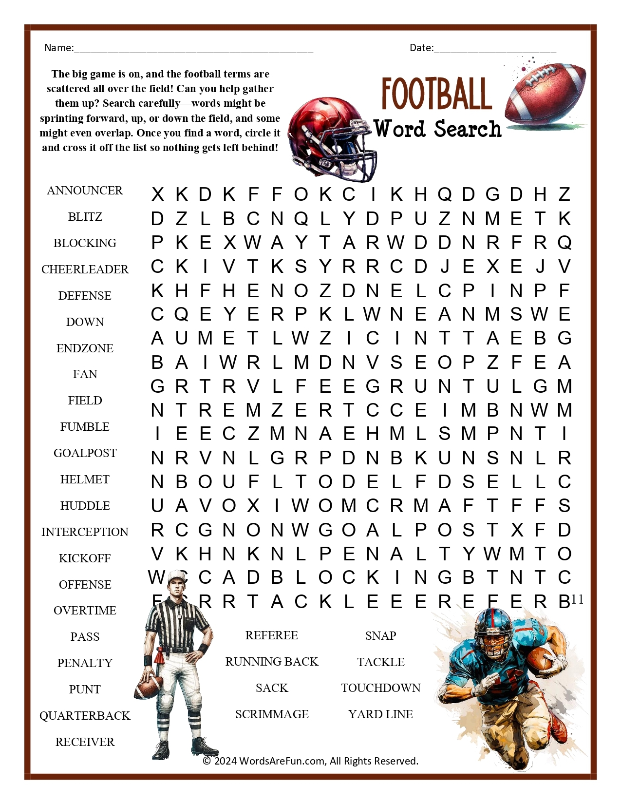 Word Search Puzzles Nfl