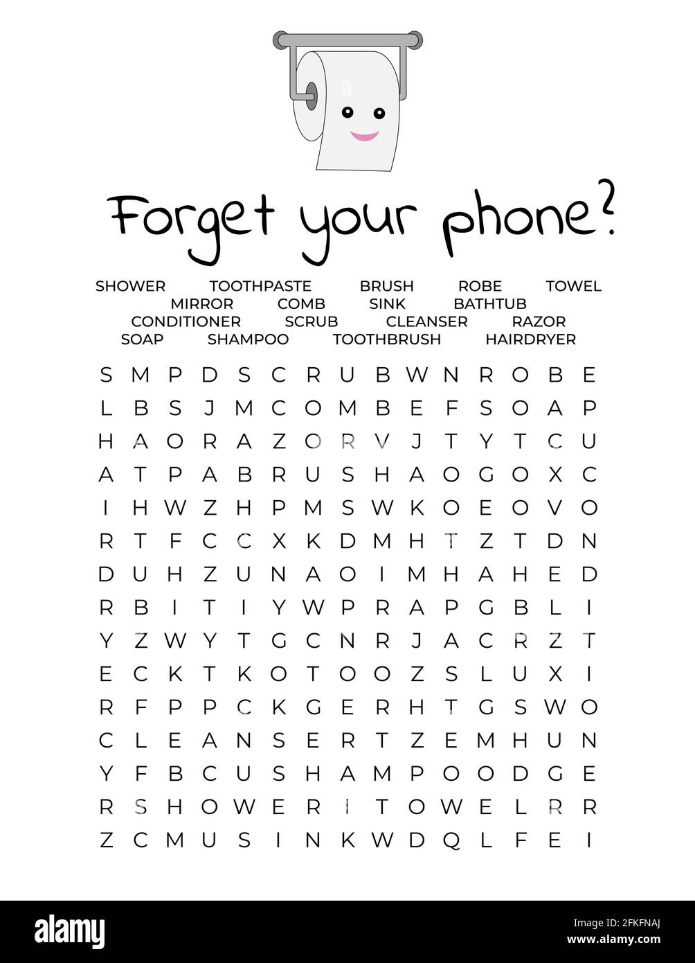 Forget Your Phone Funny Restroom Poster Bathroom Word Search 