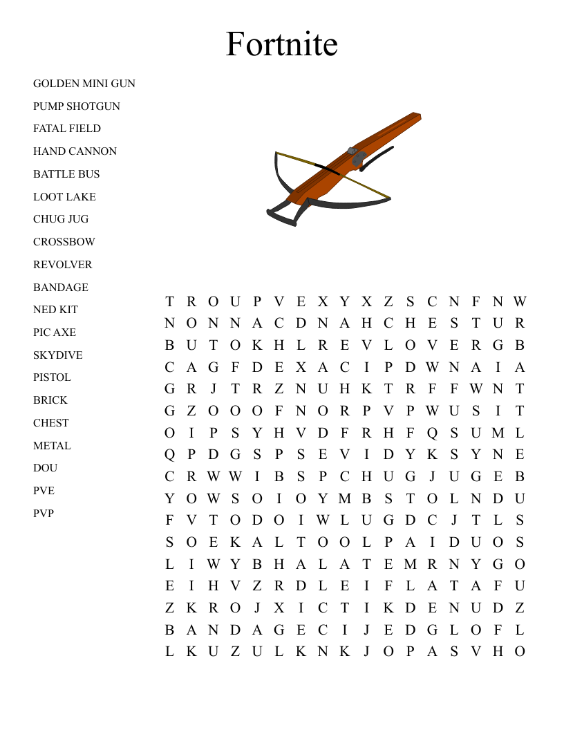 Fortnite Word Search Printable