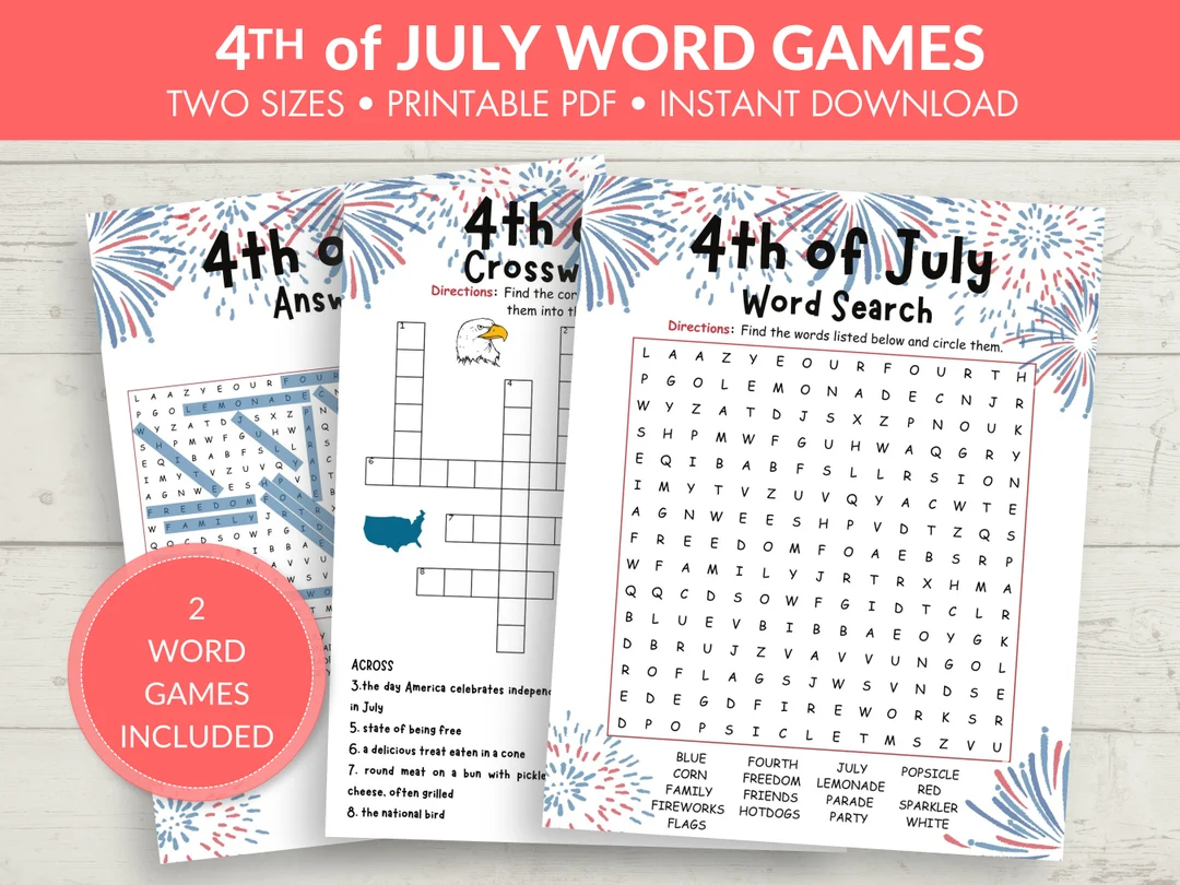 Fourth Of July Word Search Printable Fourth Of July Kids Activities Independence Day Party Game Etsy