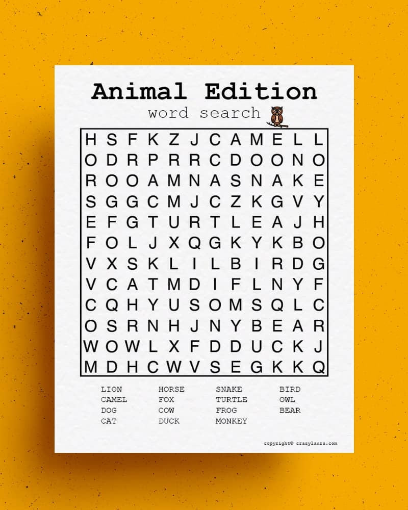 Animal Word Search Printable Pdf