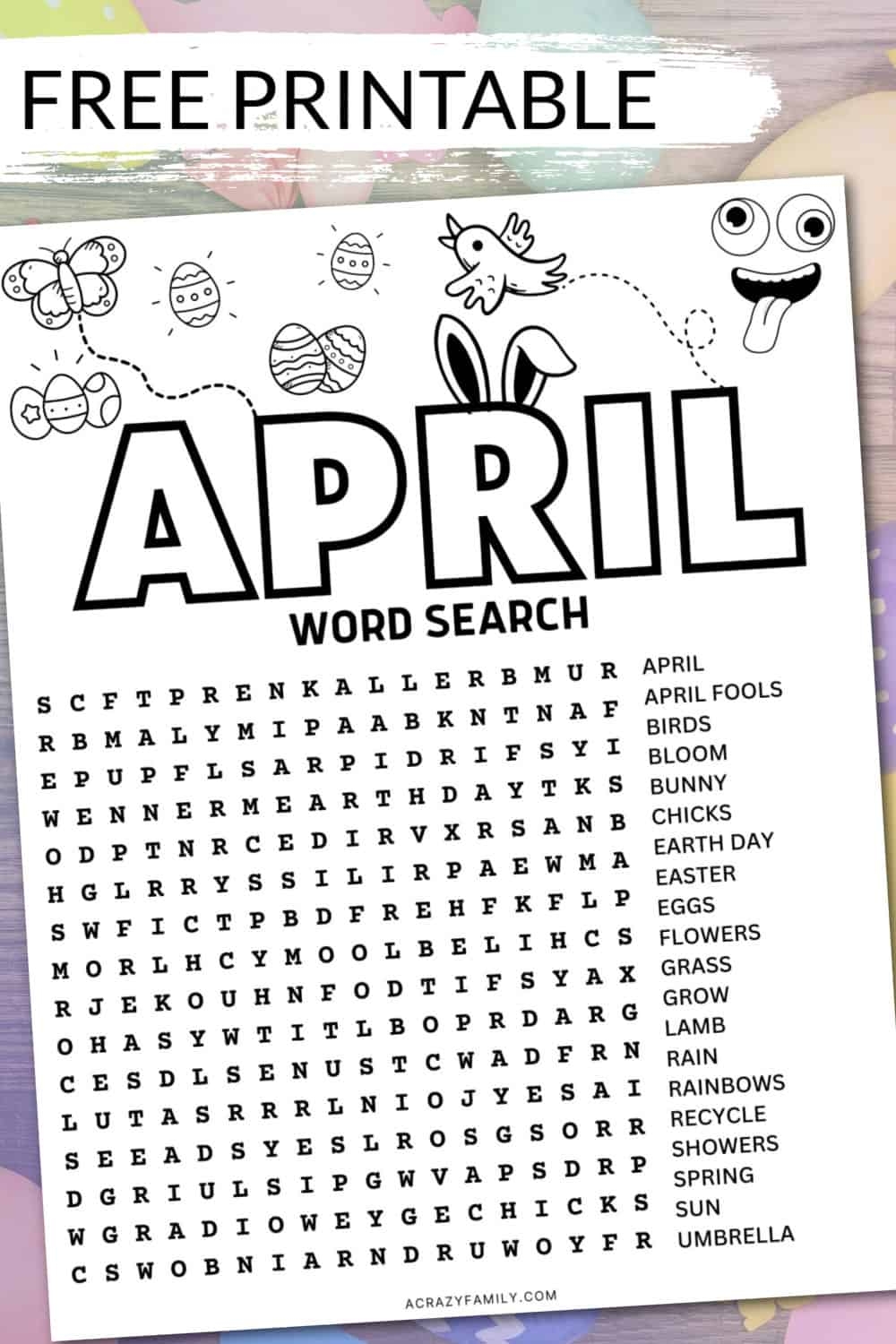 Free April Word Search Printable A Crazy Family