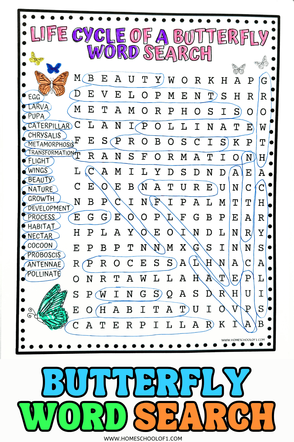 Free Butterfly Word Search Printable For Kids