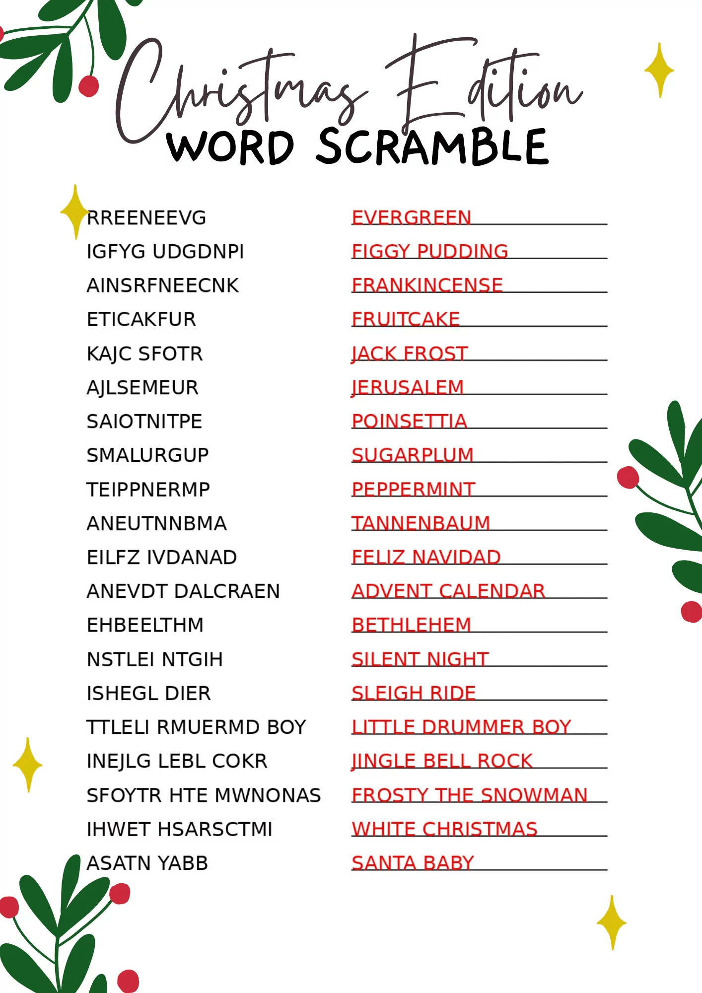 Free Printable Christmas Word Search Hard