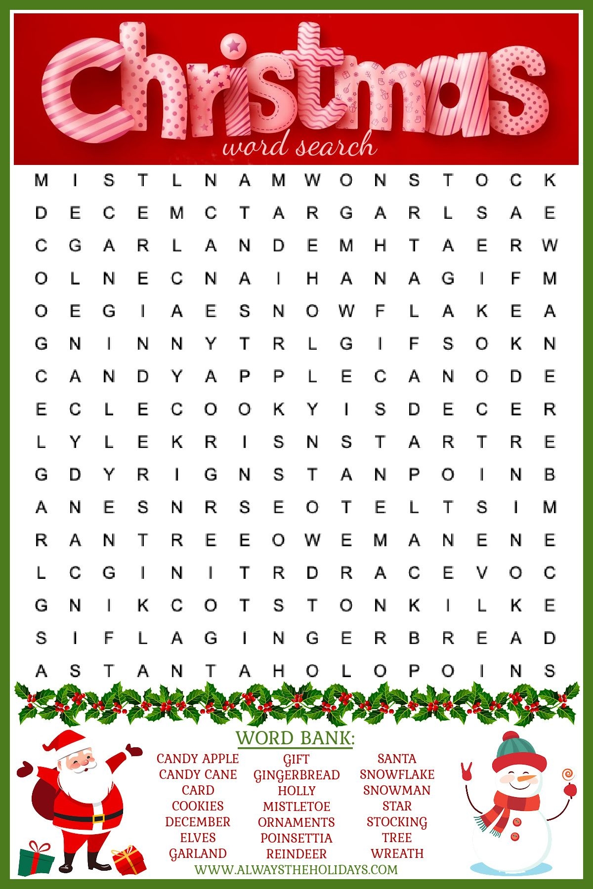 Printable Free Christmas Word Search Printable Free Christmas Word Search