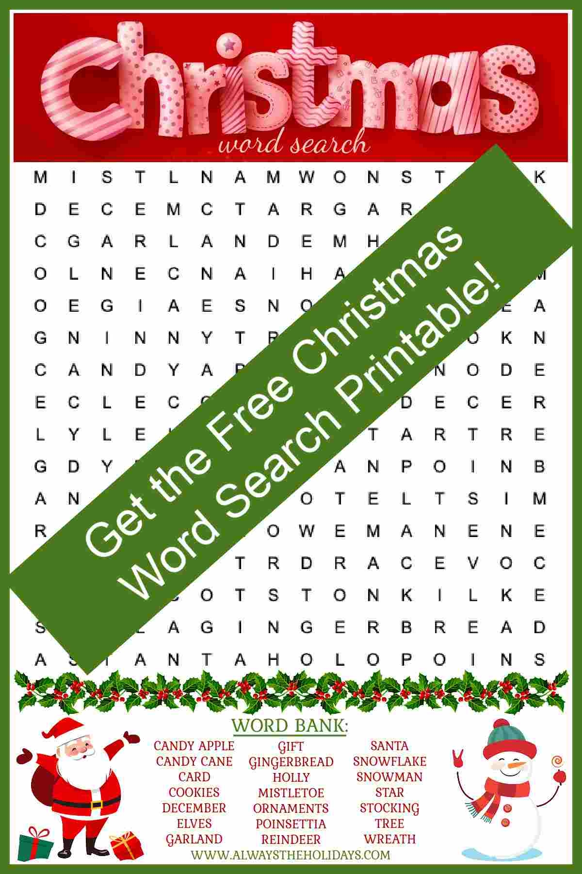 free christmas word search printable with answer key included