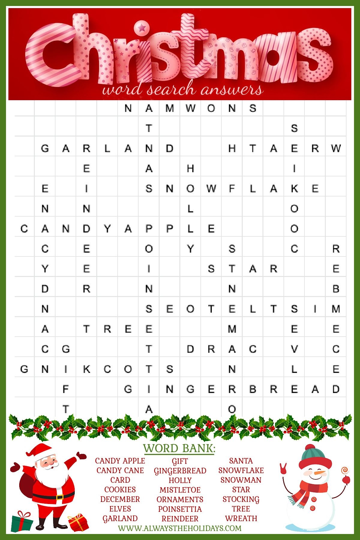 Word Search Christmas Printable