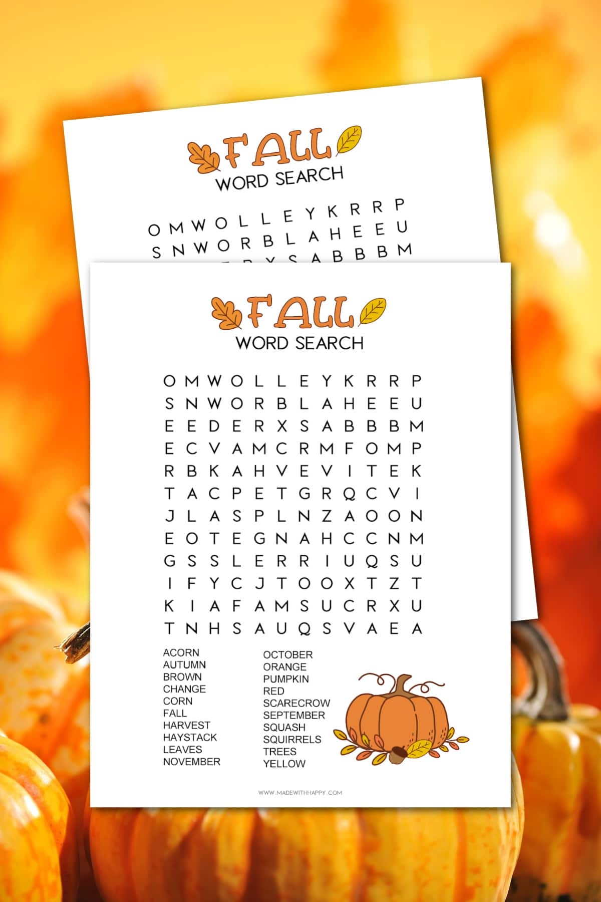 Free Fall Word Search Printable For Kids Made With HAPPY Free Fall Word Search Printable For Kids Made With HAPPY