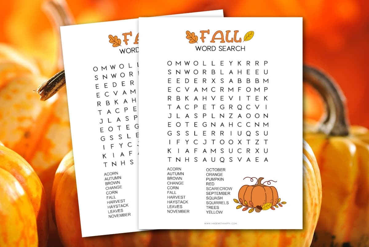 Fall Word Search Printable