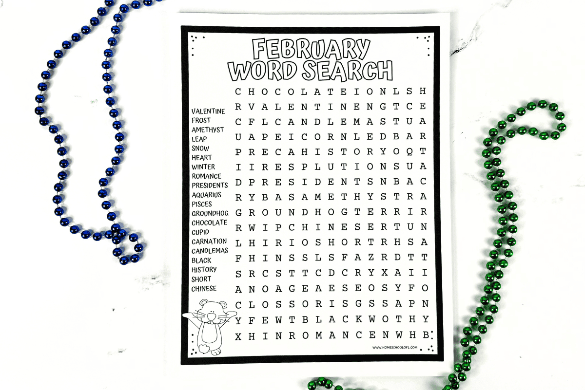 February Themed Word Searches