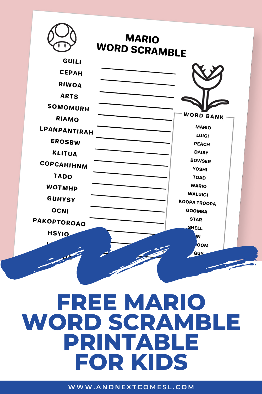 Super Mario Word Search Free Printable