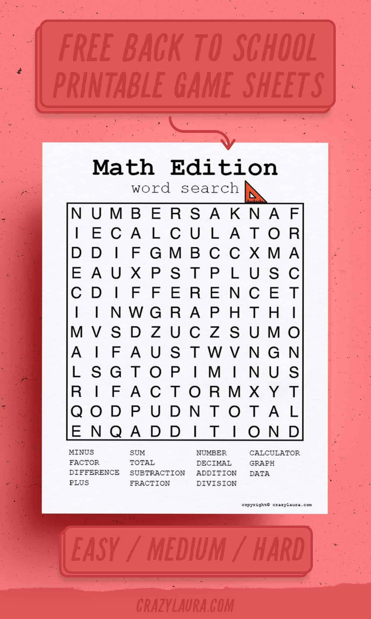 Free Math Word Search Printable Games PDF Sheets Crazy Laura