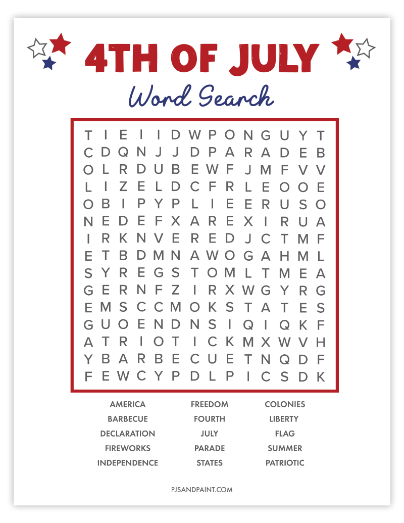 Free Printable 4th Of July Word Search Pjs And Paint Free Printable 4th Of July Word Search Pjs And Paint