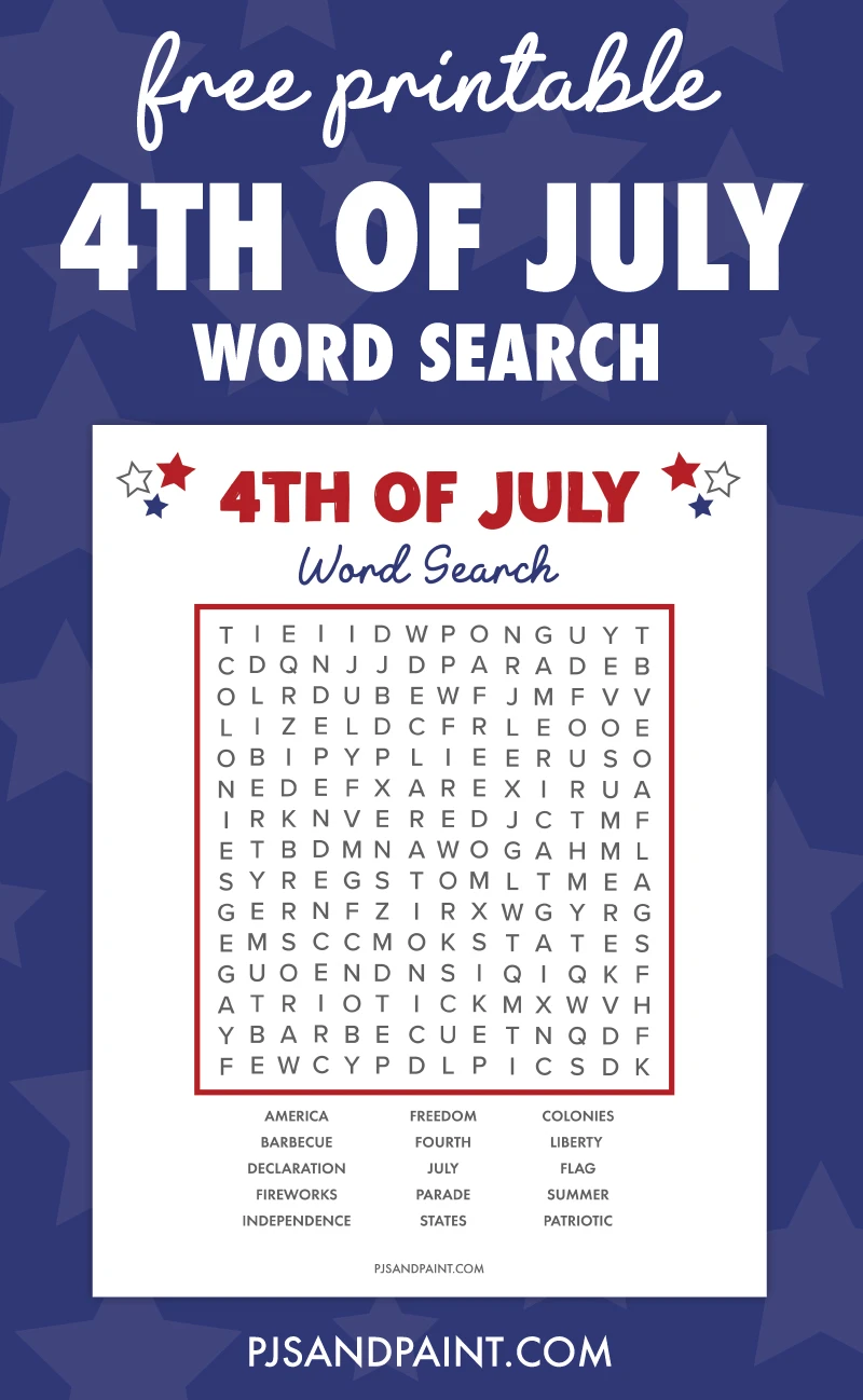 Free Printable 4th Of July Word Search Pjs And Paint