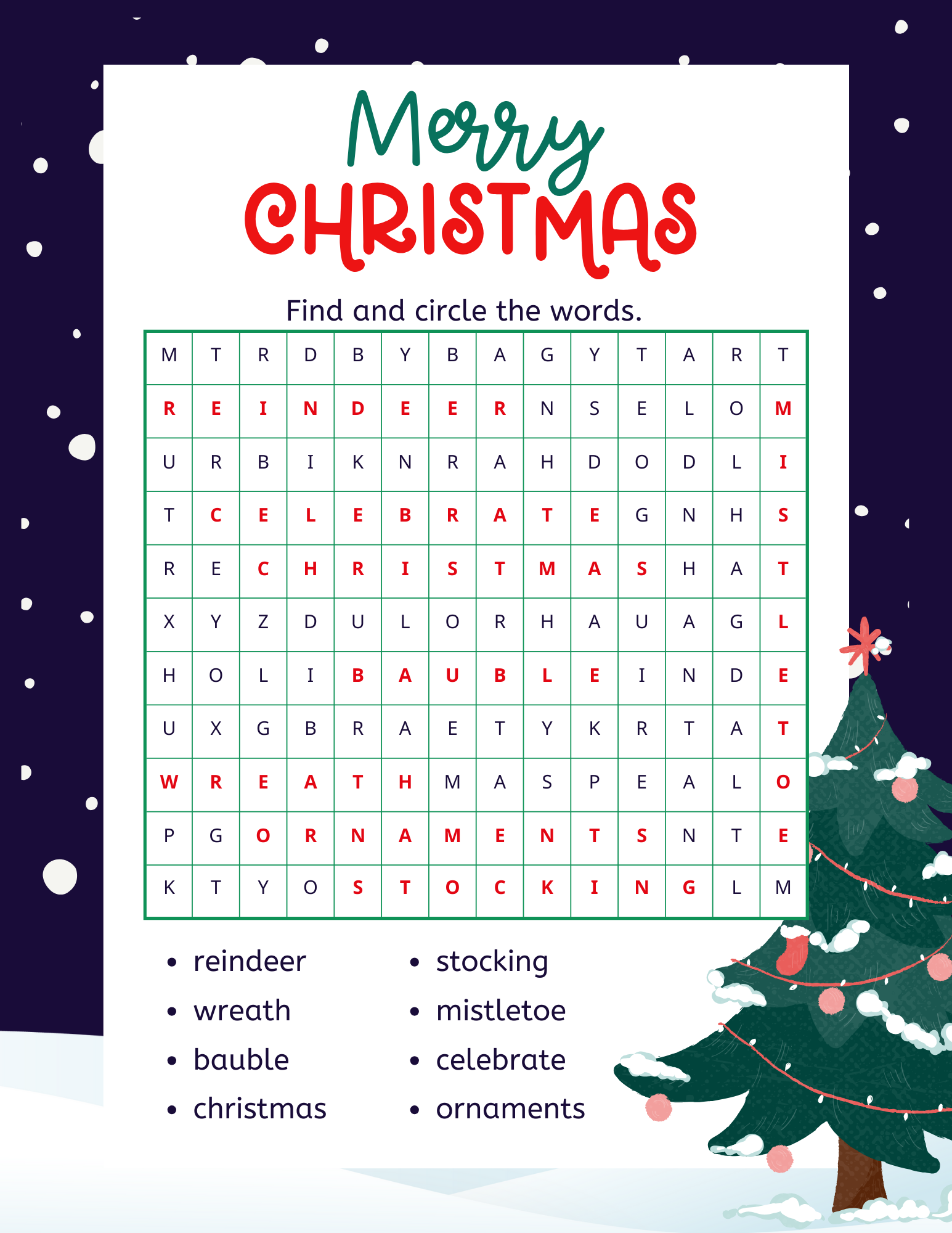 Xmas Word Search Printable Xmas Word Search Printable