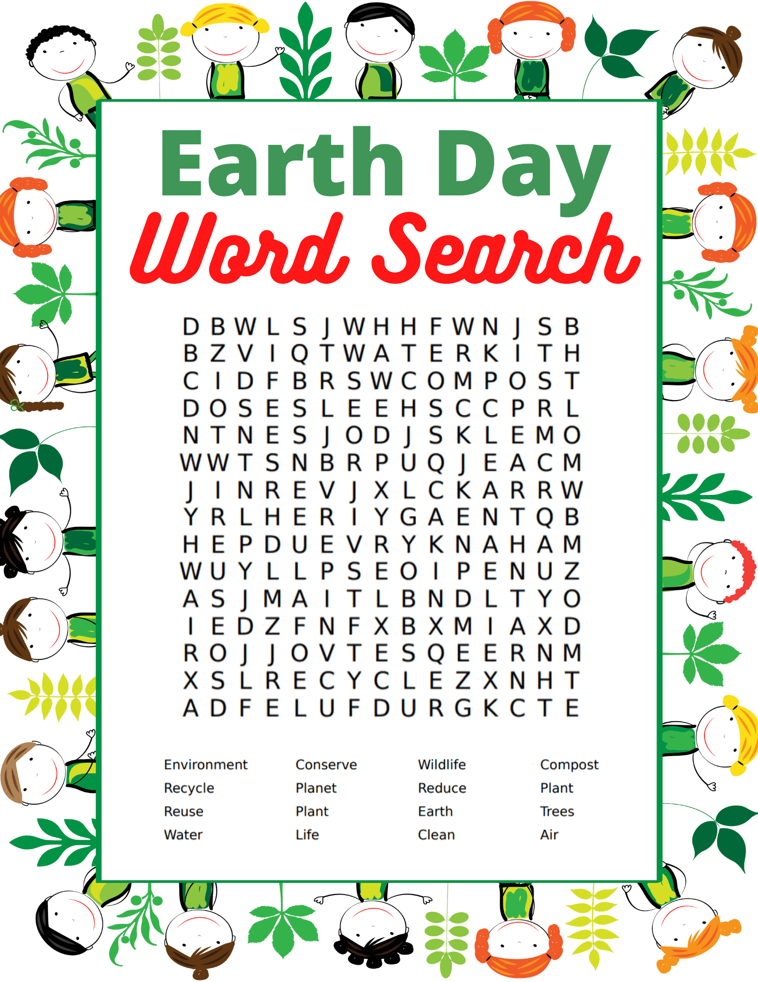 Free Printable Earth Day Word Search For Kids