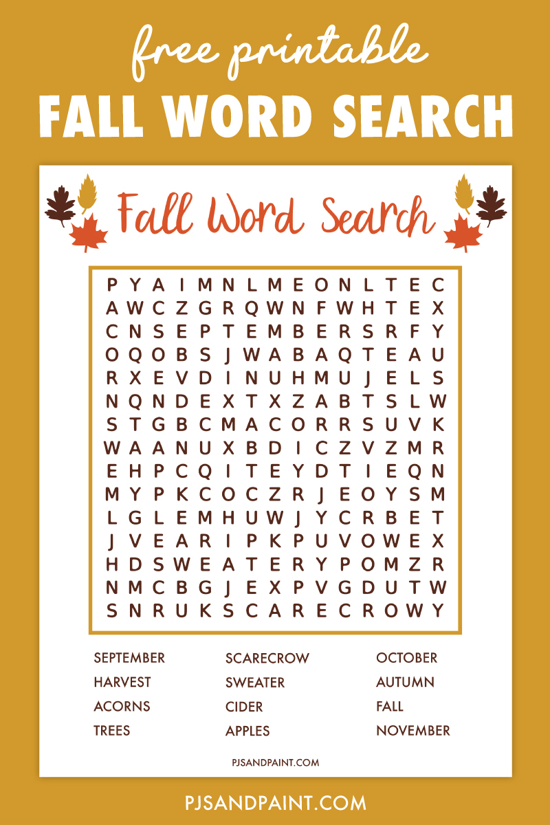free printable fall word search pjs and paint