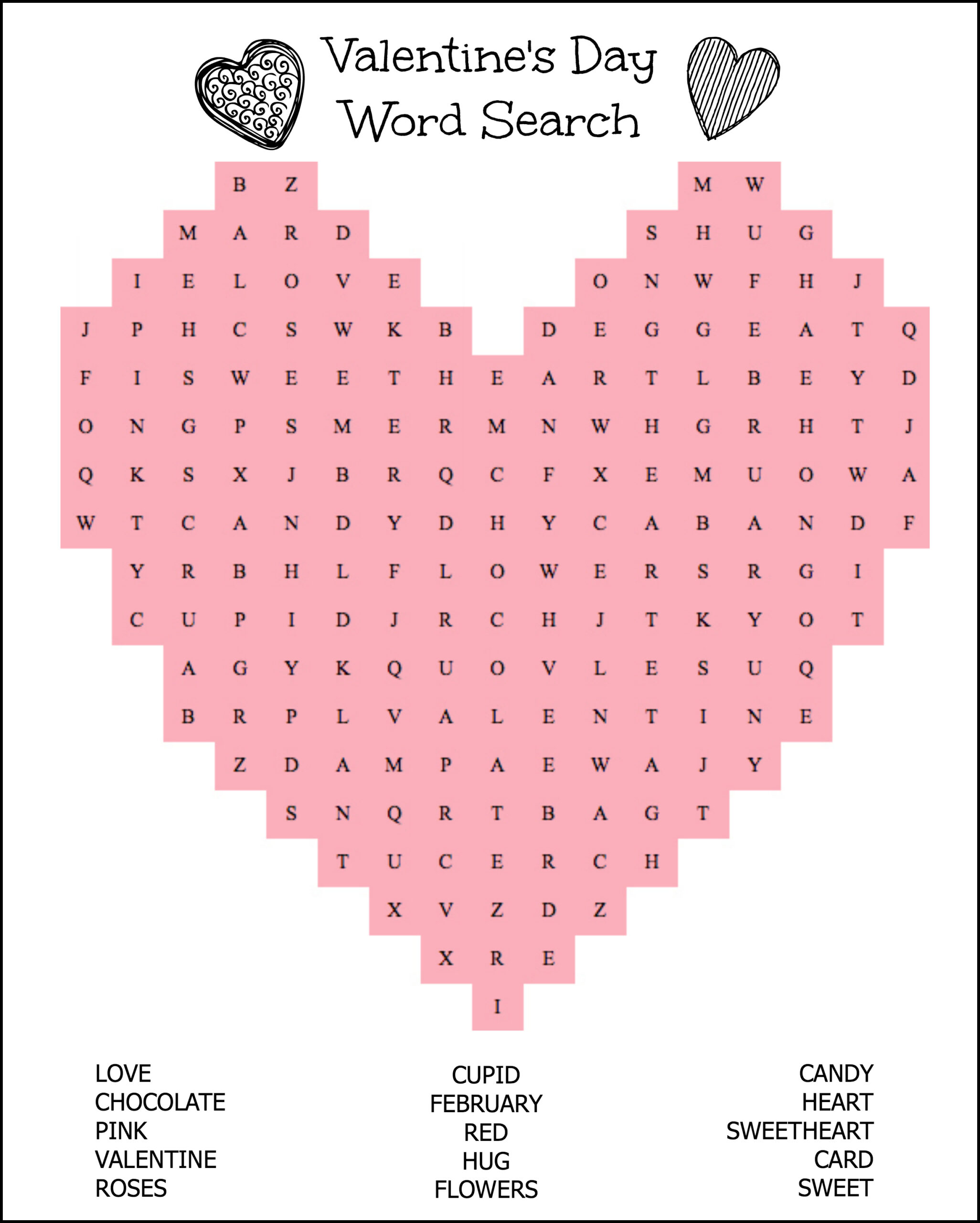 Free Printable Heart Shaped Valentines Day Word Search For Kids Worksheets Library