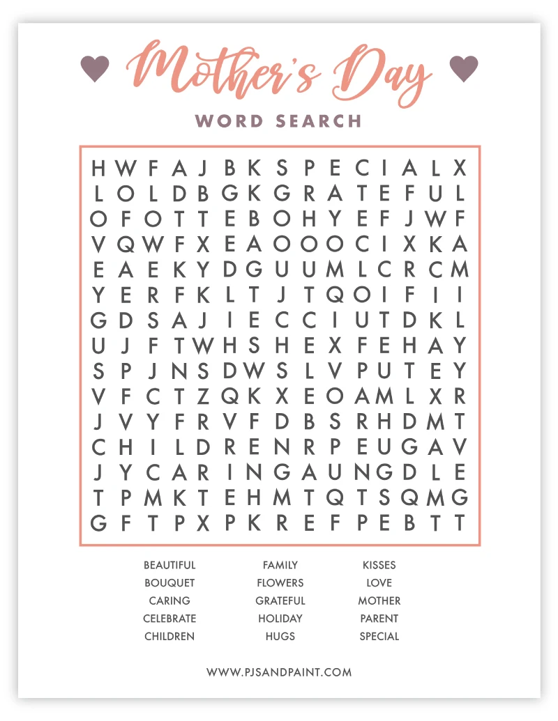 Free Printable Mother s Day Word Search Pjs And Paint