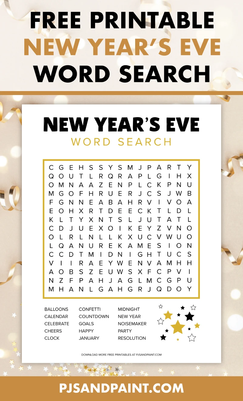 Free Printable New Year s Eve Word Search Pjs And Paint