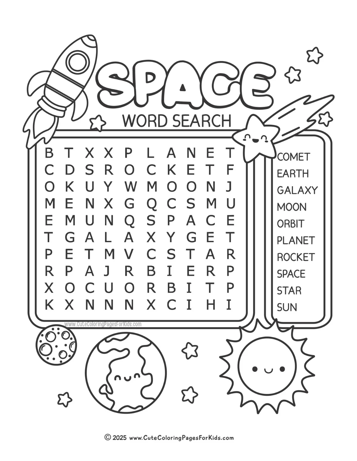 Free Printable Space Word Search For Kids Cute Coloring Pages For Kids Free Printable Space Word Search For Kids Cute Coloring Pages For Kids