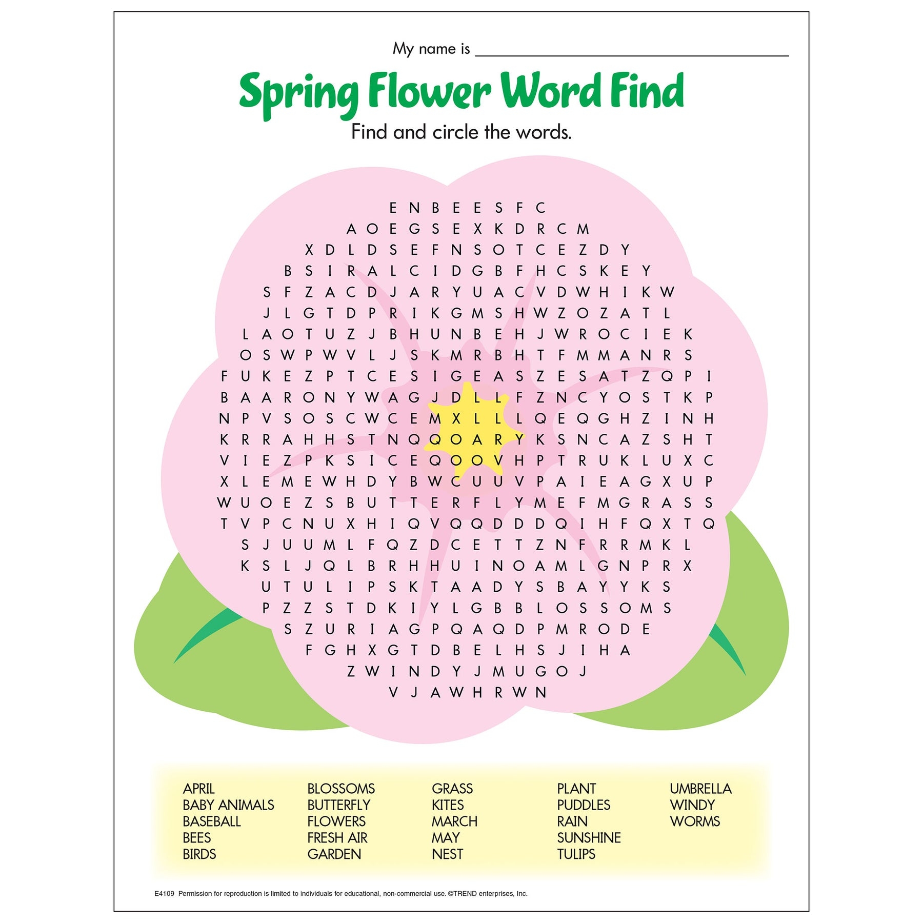 Word Search Spring Printable