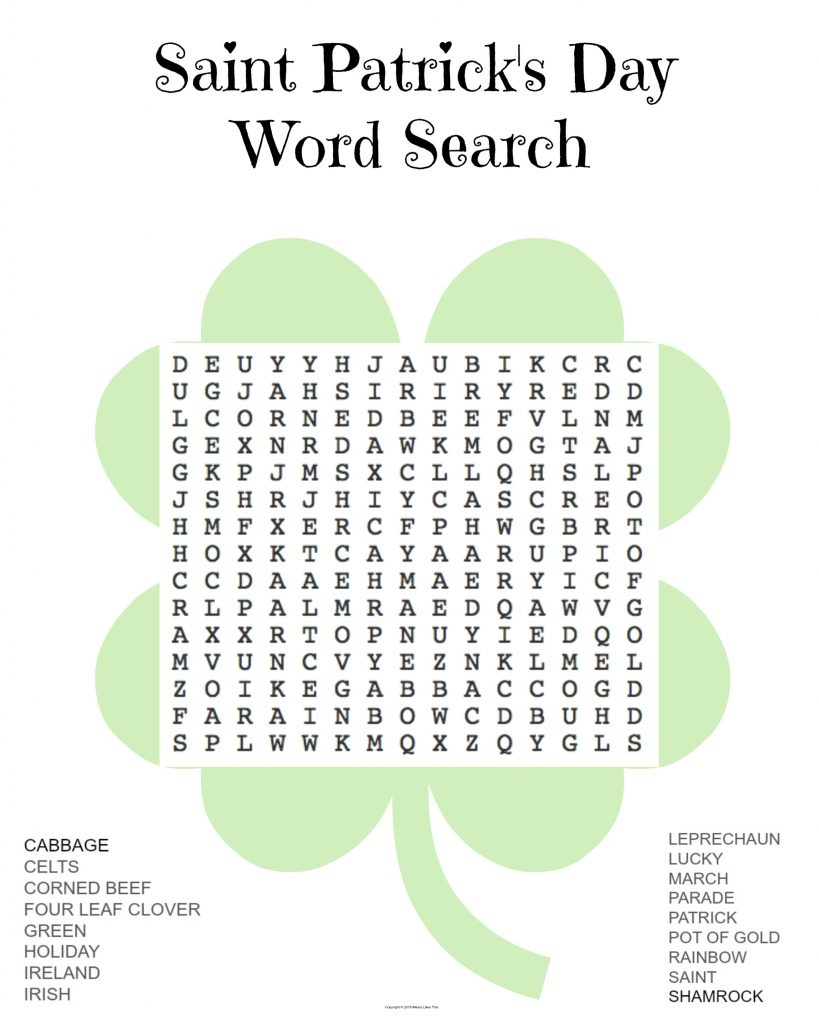 St Patrick's Day Word Search Printable St Patrick's Day Word Search Printable