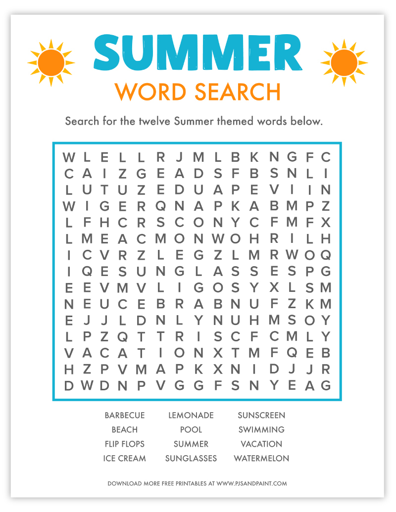 Printable Summer Word Search Puzzles Printable Summer Word Search Puzzles