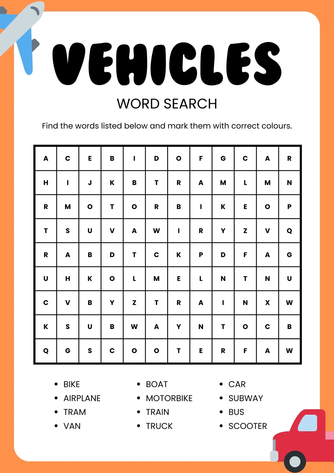 Printable Word Search Kindergarten