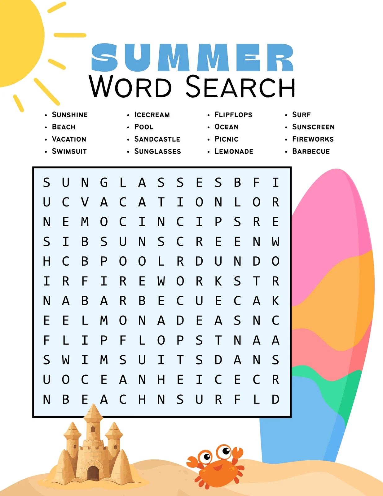 Simple Word Search Printable For Kids