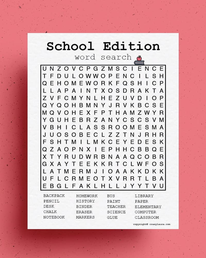 Free School Word Search Printable Games U0026 PDF Sheets Crazy Laura