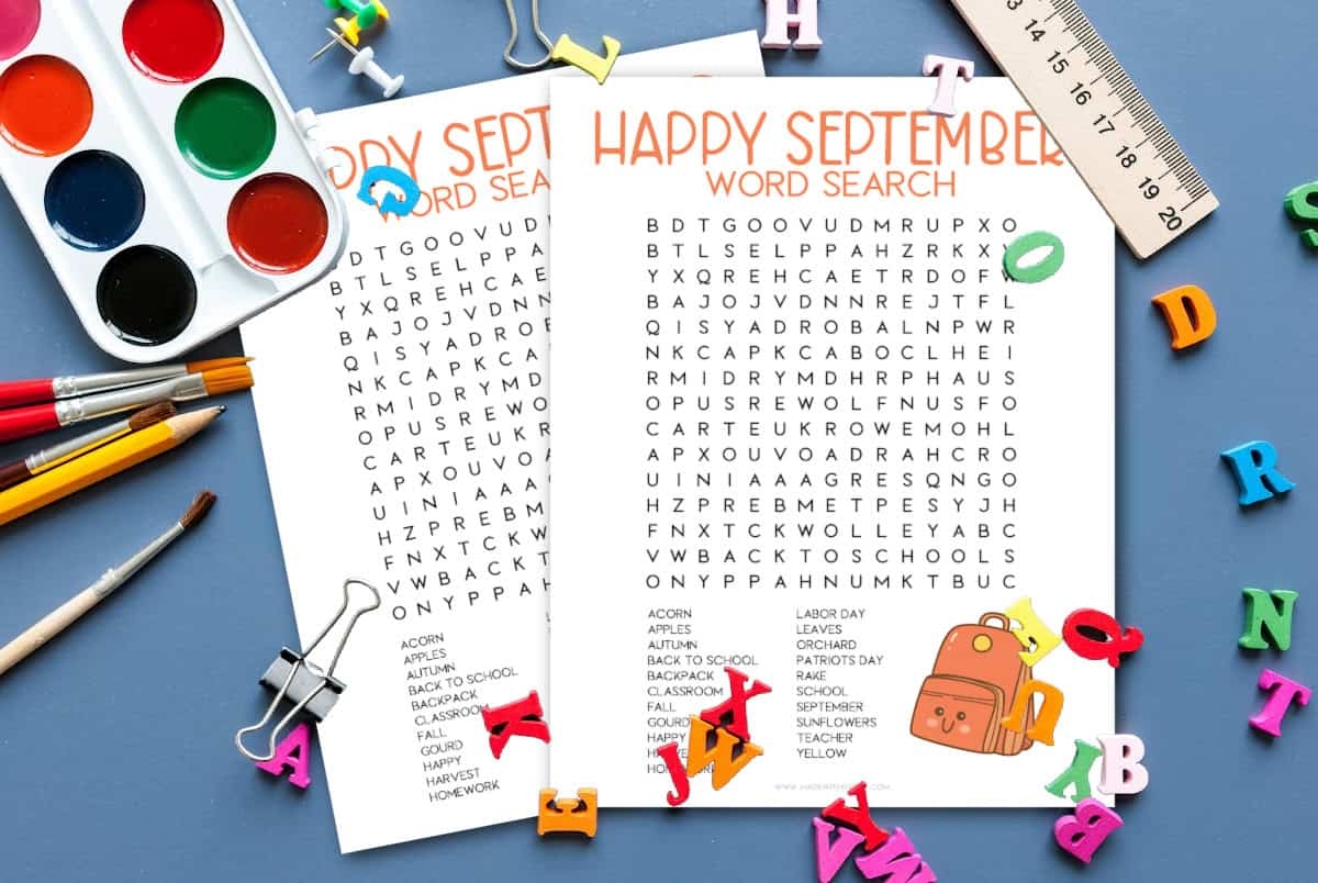 September Word Search Printable