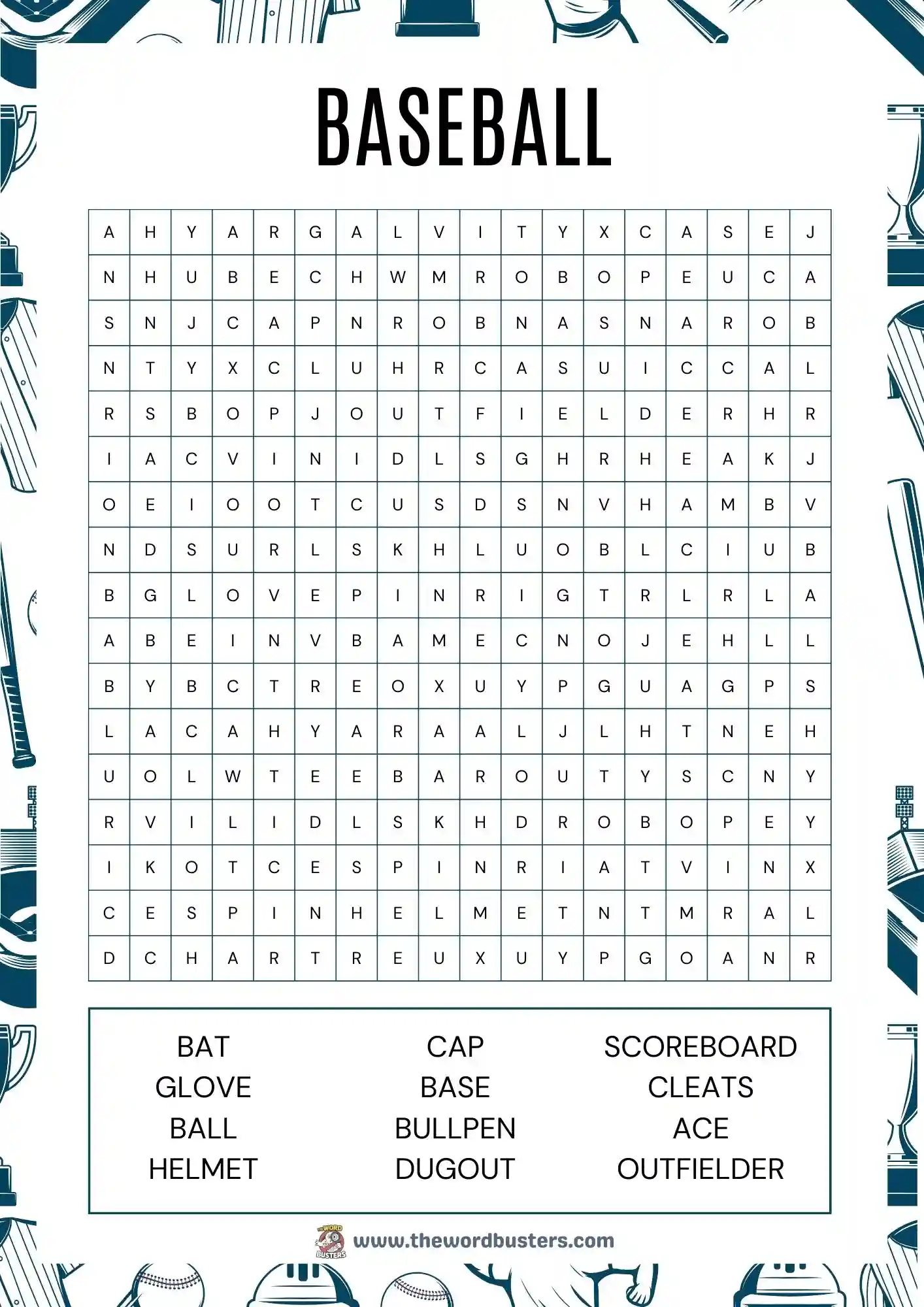 Baseball Word Search Printable Free