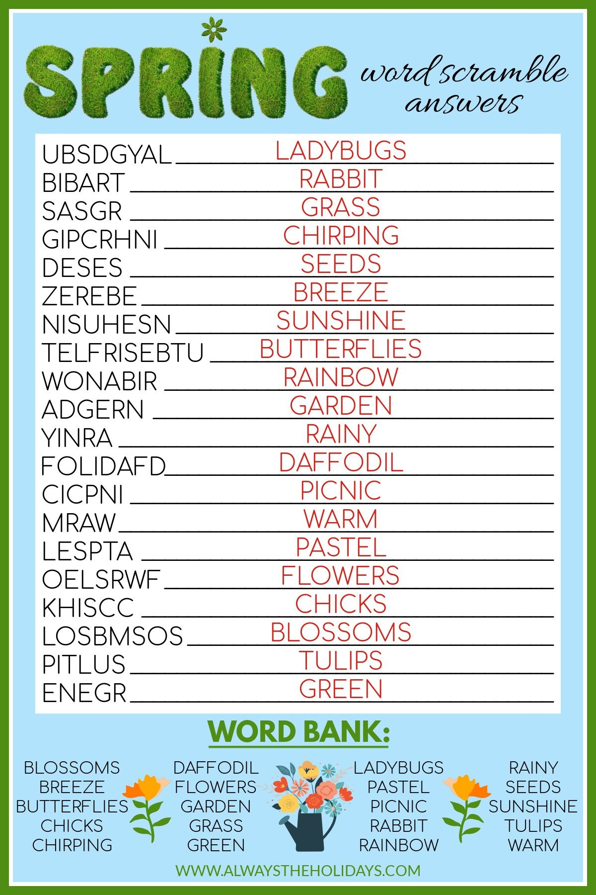 Springtime Word Search Printable