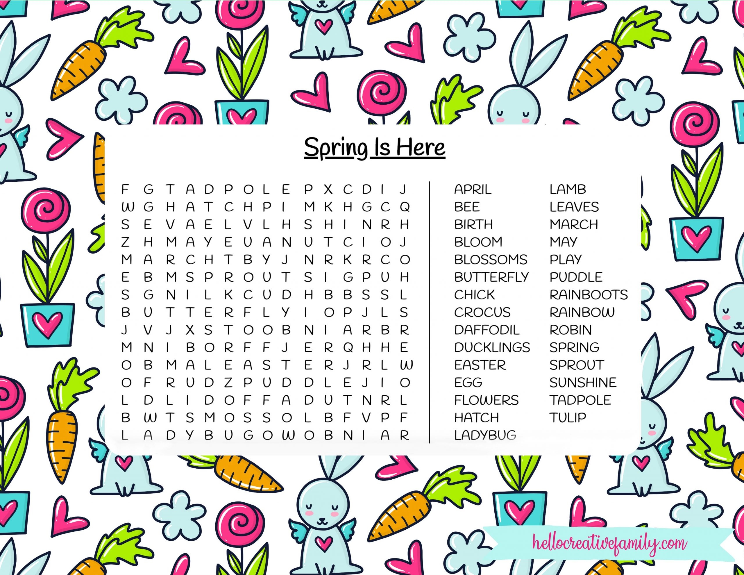 Free Spring Word Search Printable Hello Creative Family Worksheets Library