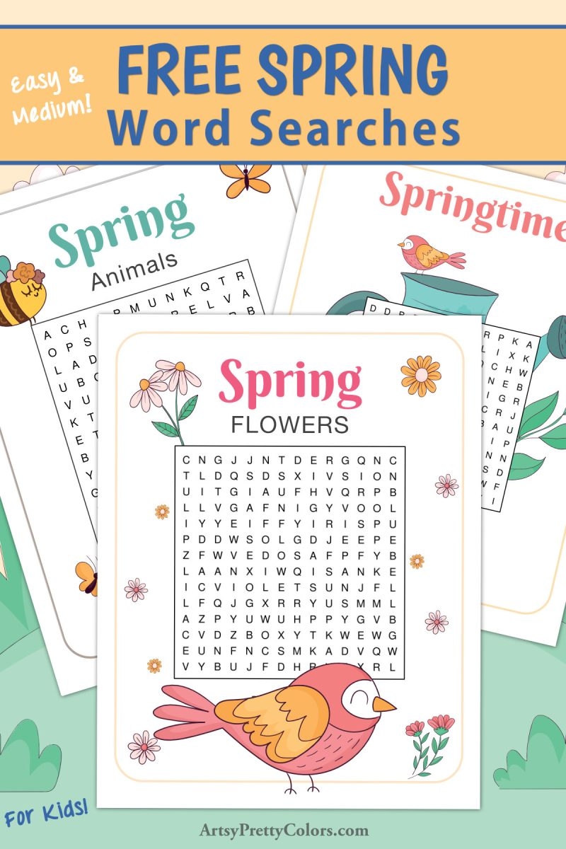 Free Spring Word Search Puzzles Printable PDFS Artsy Pretty Colors