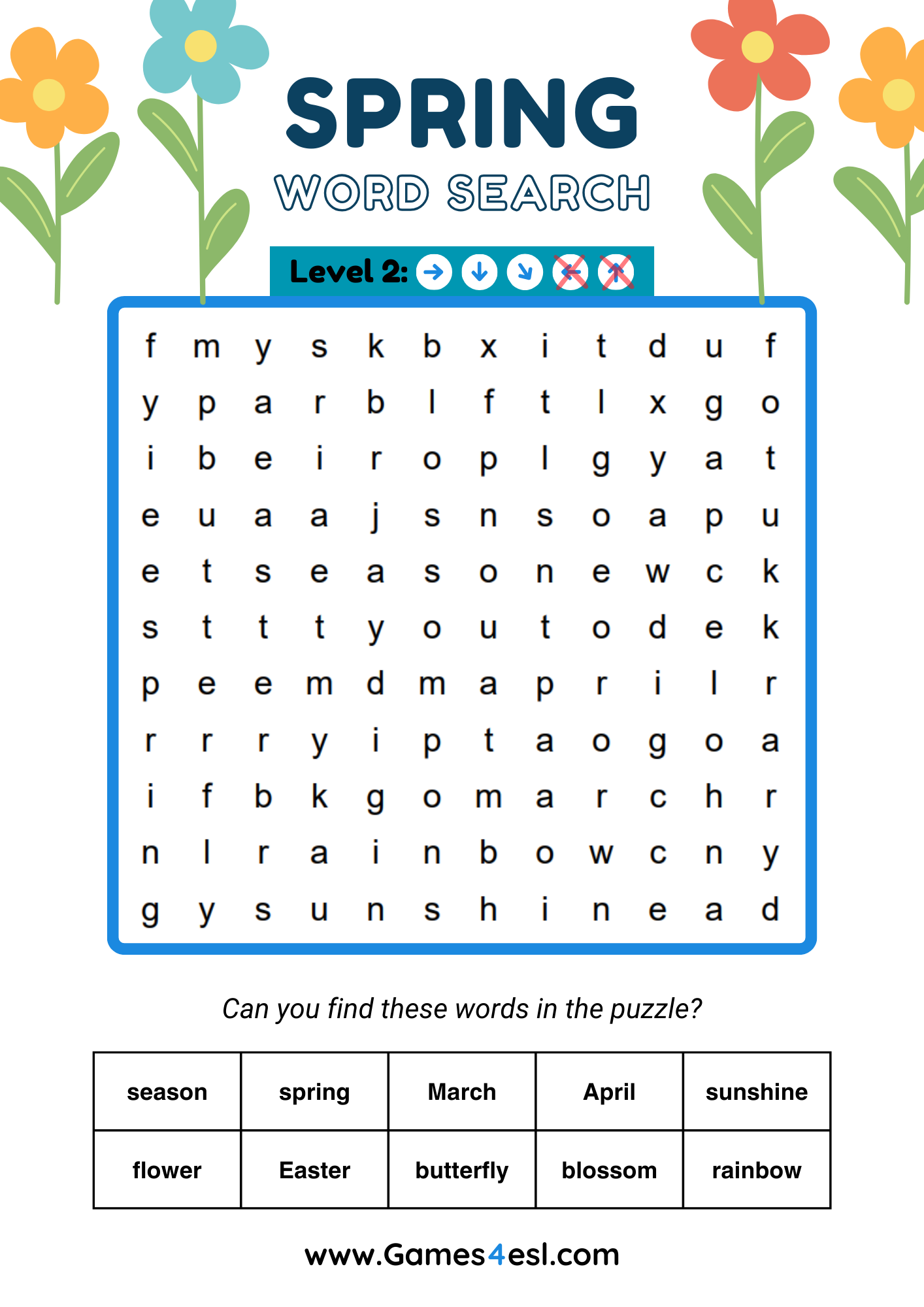 Free Spring Word Searches Games4esl