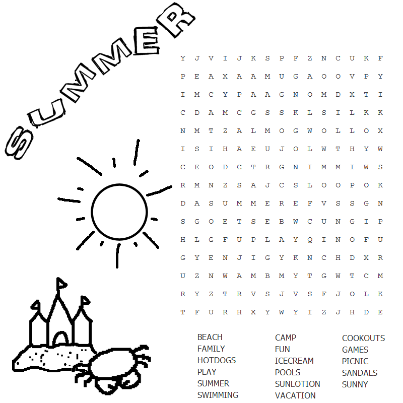 Summer Word Search Printable Large Print