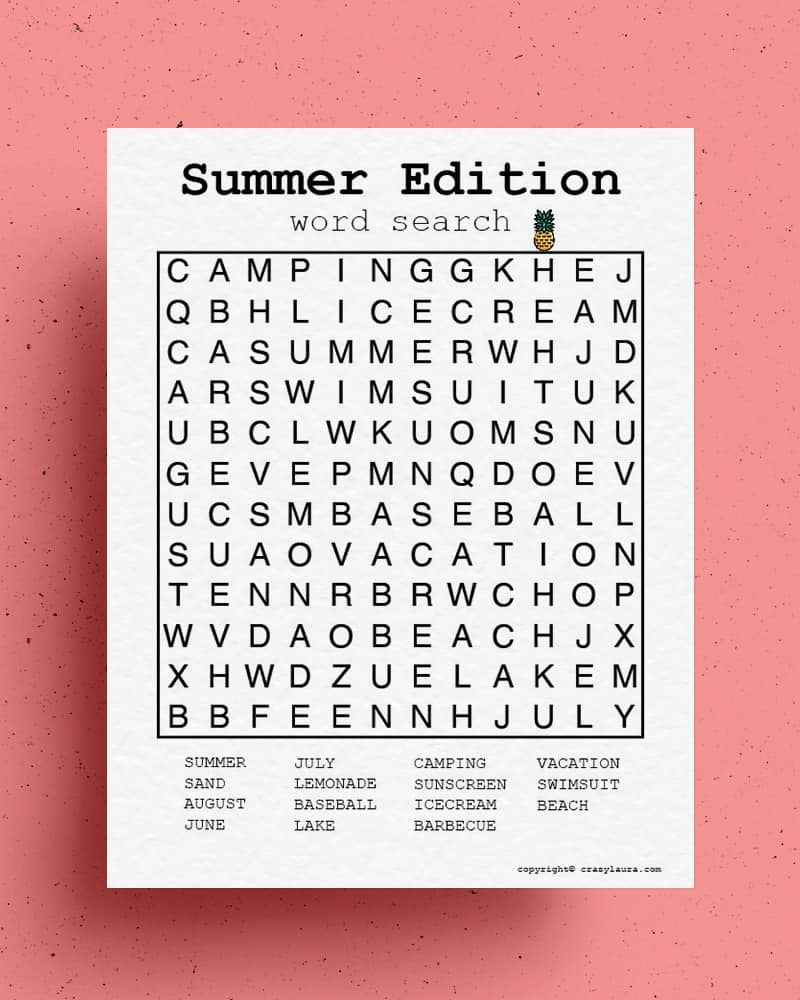 Free Summer Word Search Printable Games To Print Crazy Laura