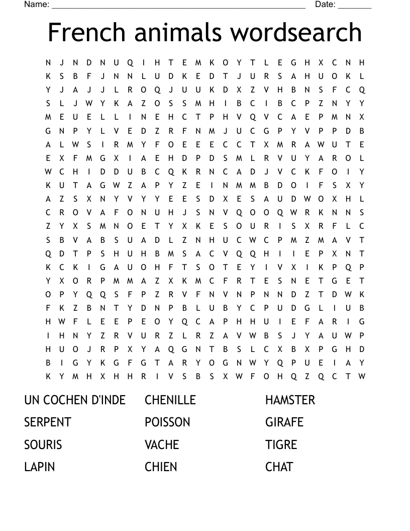 French Animals Wordsearch WordMint French Animals Wordsearch WordMint