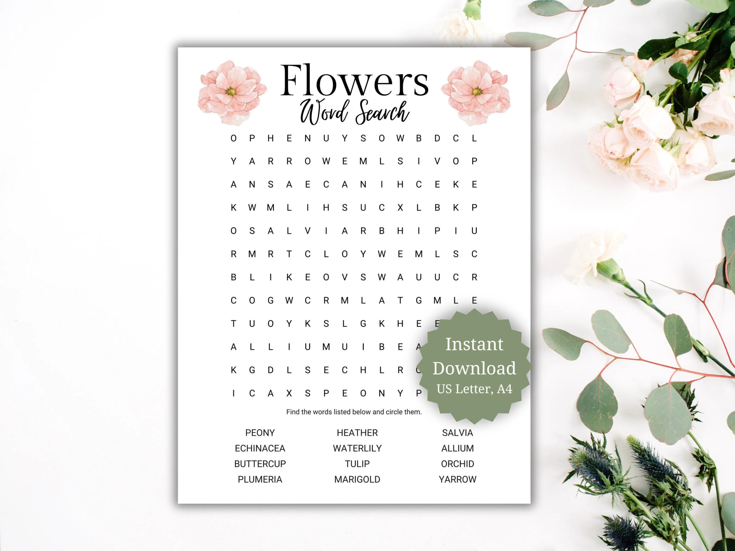 Garden Club Game Game For Gardeners Flower Game For Florists Summer Word Search Word Search For Garden Party Nature Word Search Game Etsy