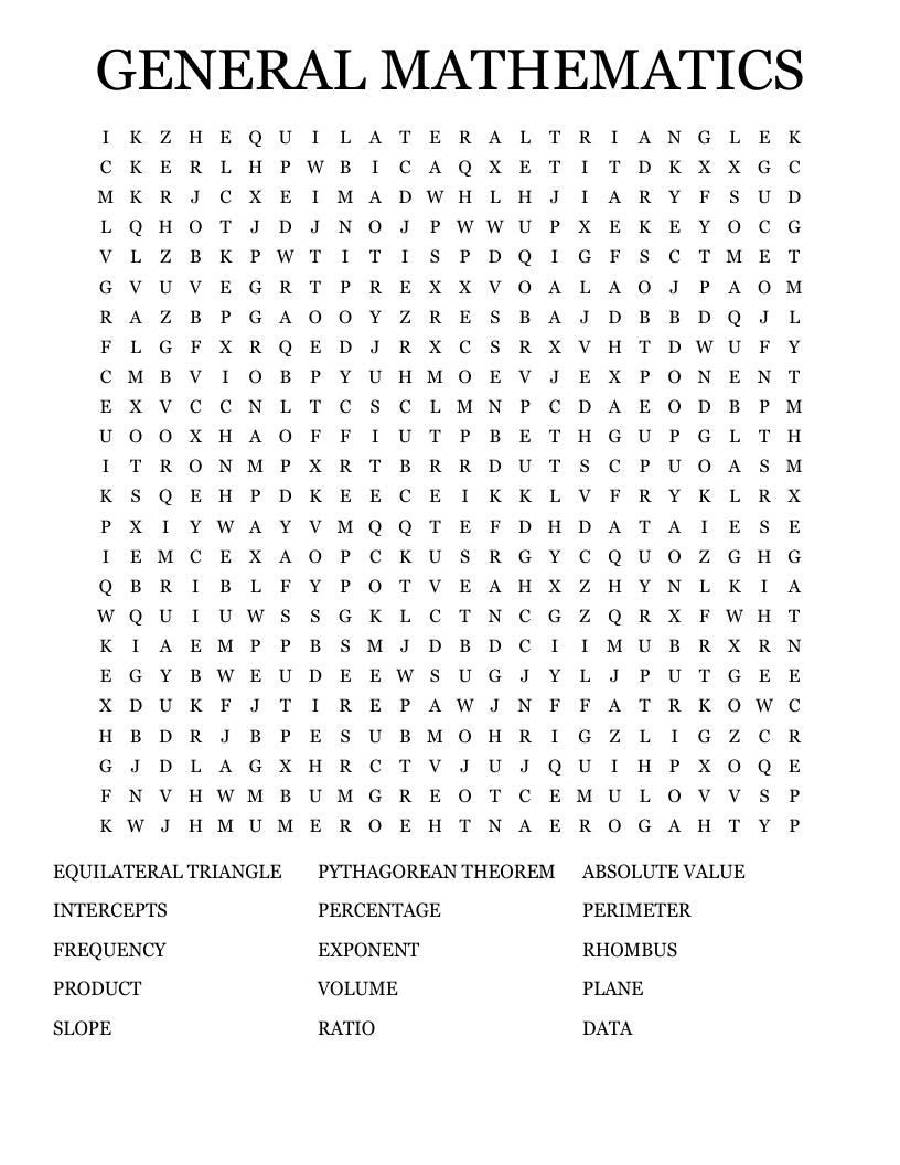 GENERAL MATHEMATICS Word Search WordMint GENERAL MATHEMATICS Word Search WordMint