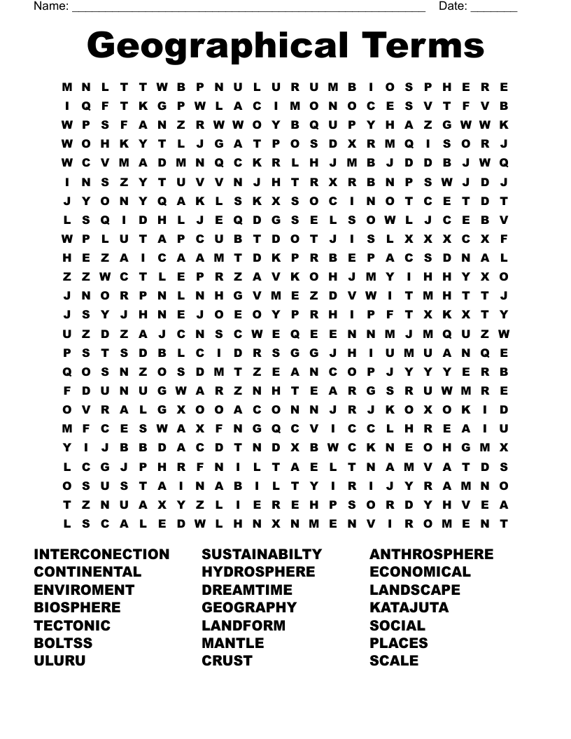 Geographical Terms Word Search WordMint