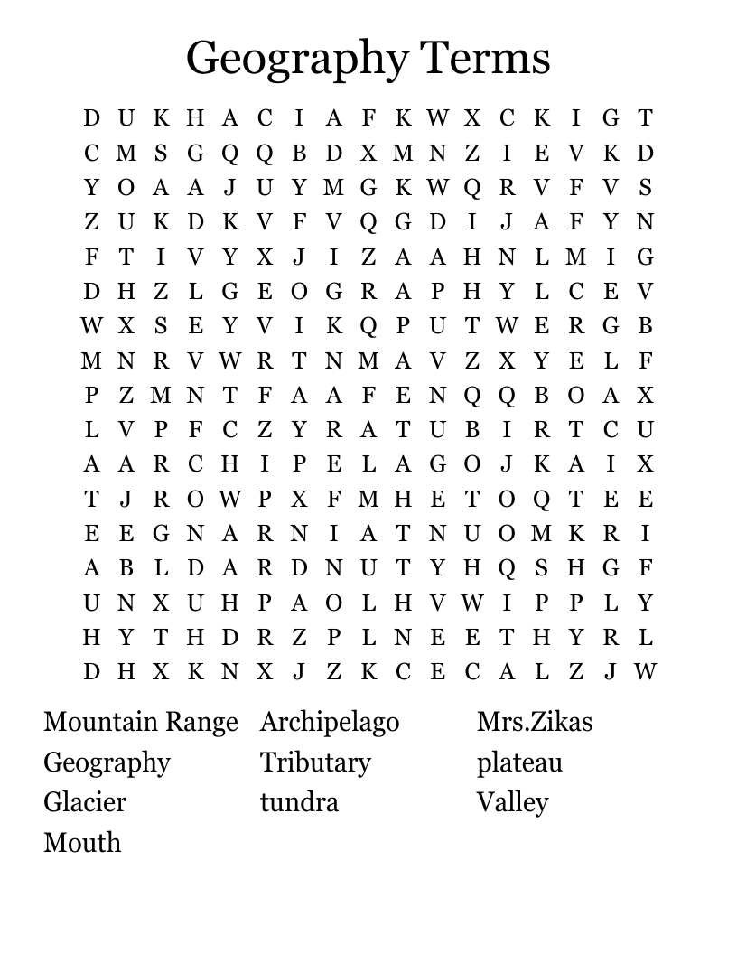 Geography Terms Word Search WordMint