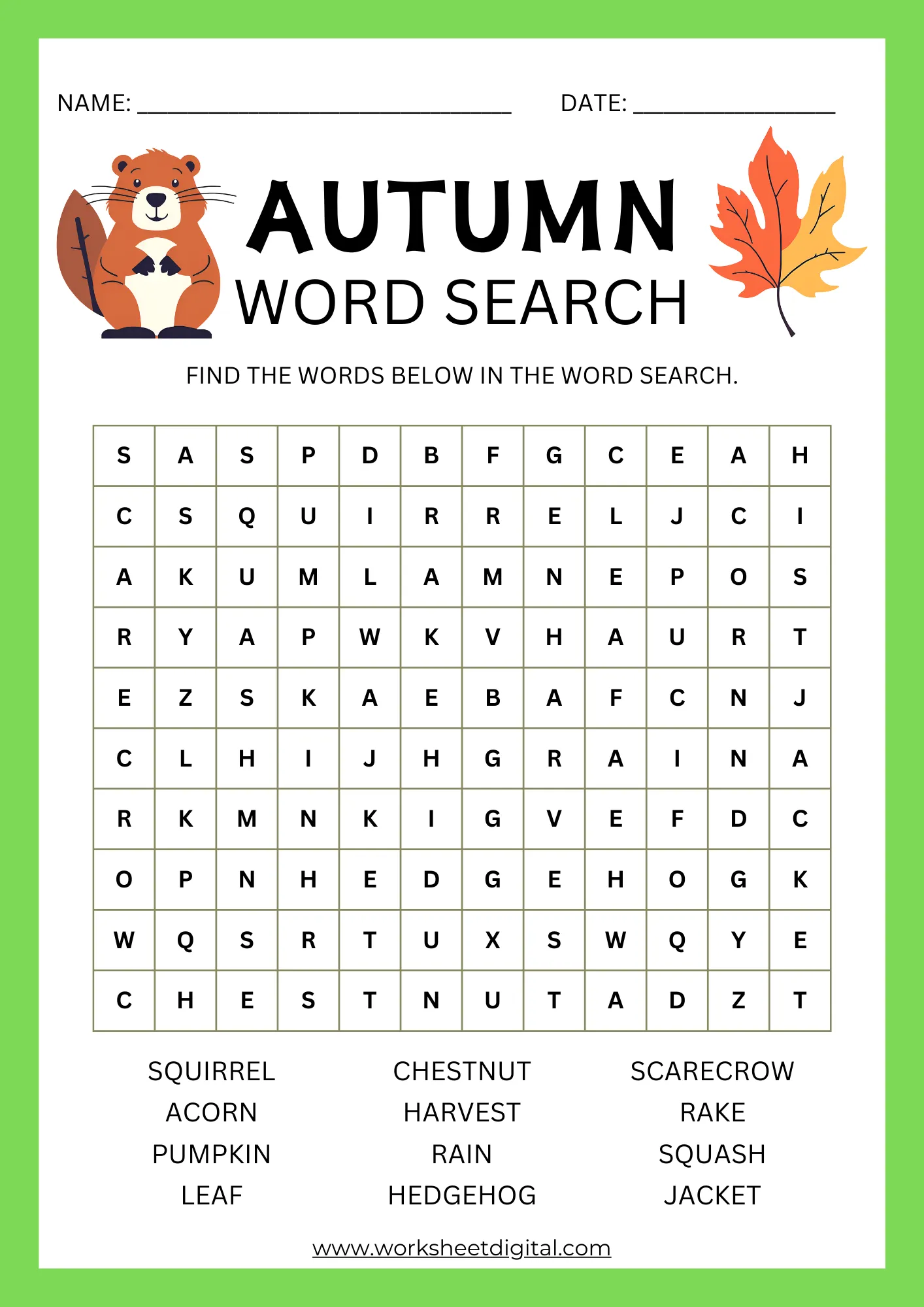 Printable Autumn Word Search