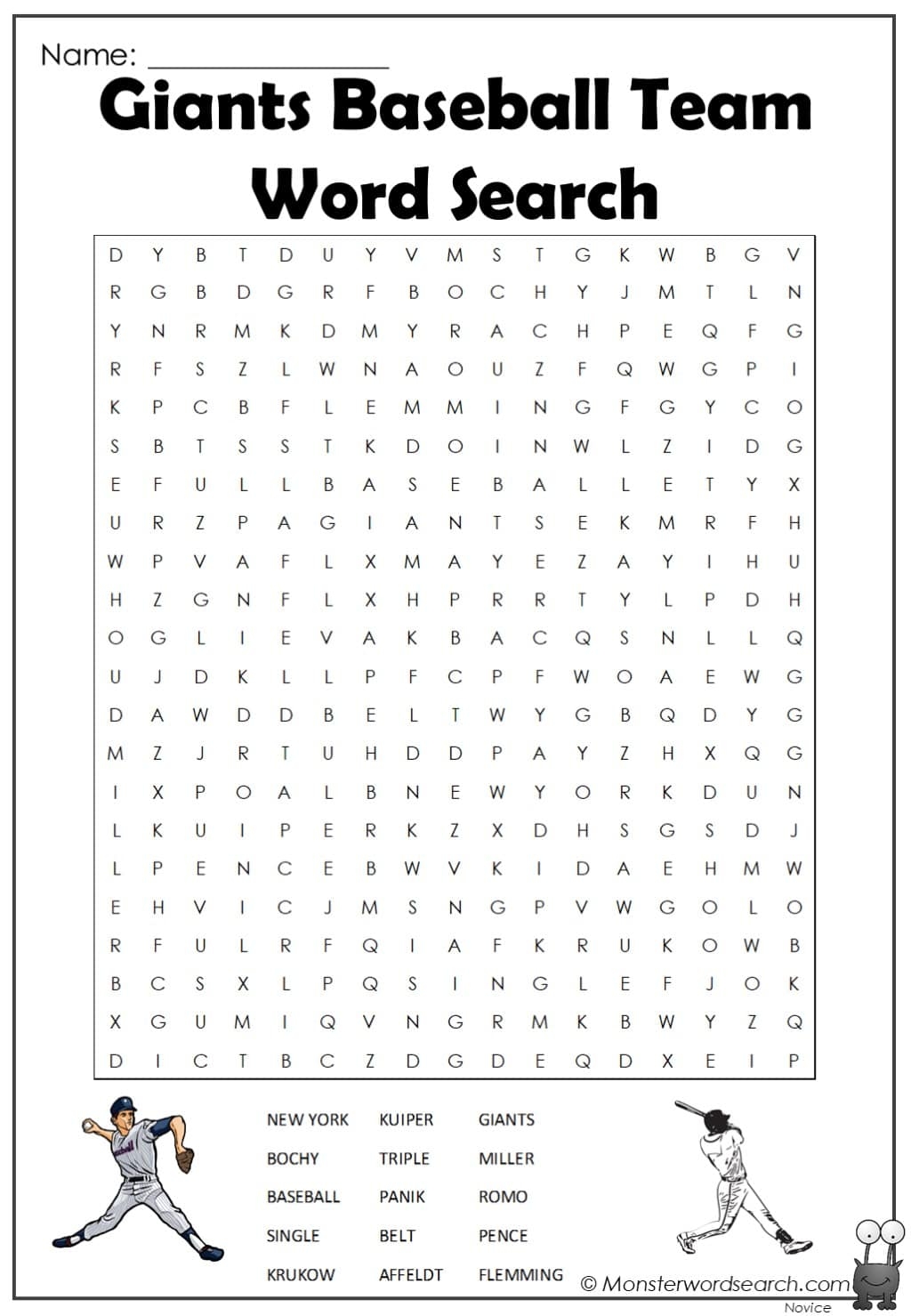 Baseball Teams Word Search Printable