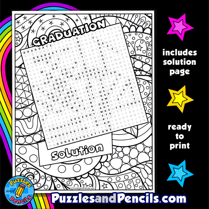 Graduation Word Search Puzzle Activity Page With Coloring End Of School Year Wordsearch Made By Teachers