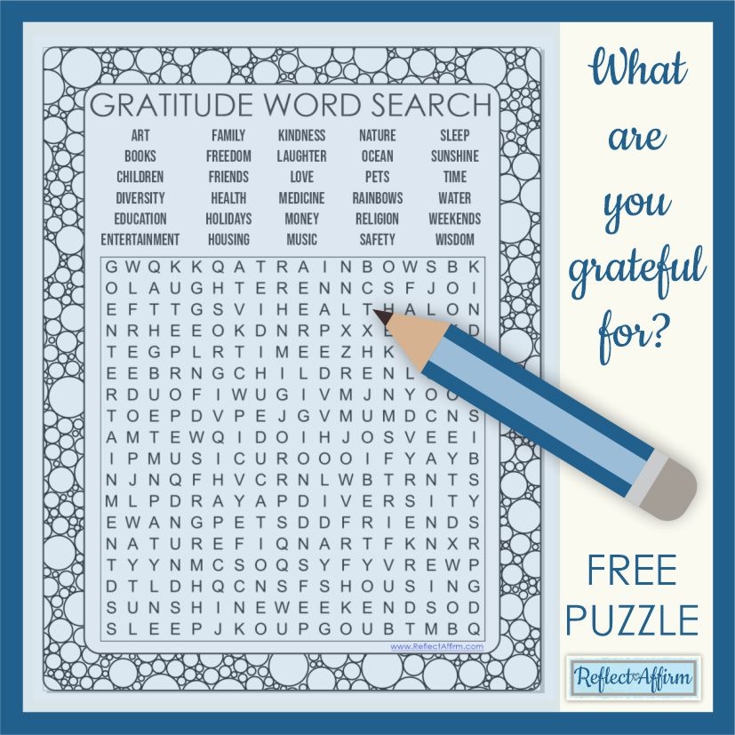 Gratitude Word Search Puzzle Free PDF Reflect Affirm